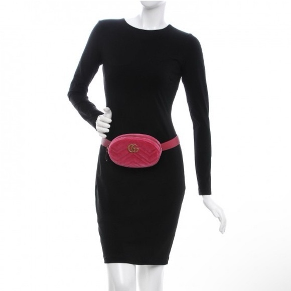 🩷SOLD🩷Authentic Gucci Pink Velvet Matelasse GG Marmont Belt Bag🩷 - Picture 7 of 9